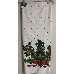Vintage Christmas Printed Tablecloth Red Bows Ribbons Polka Dots 1950s Red Green